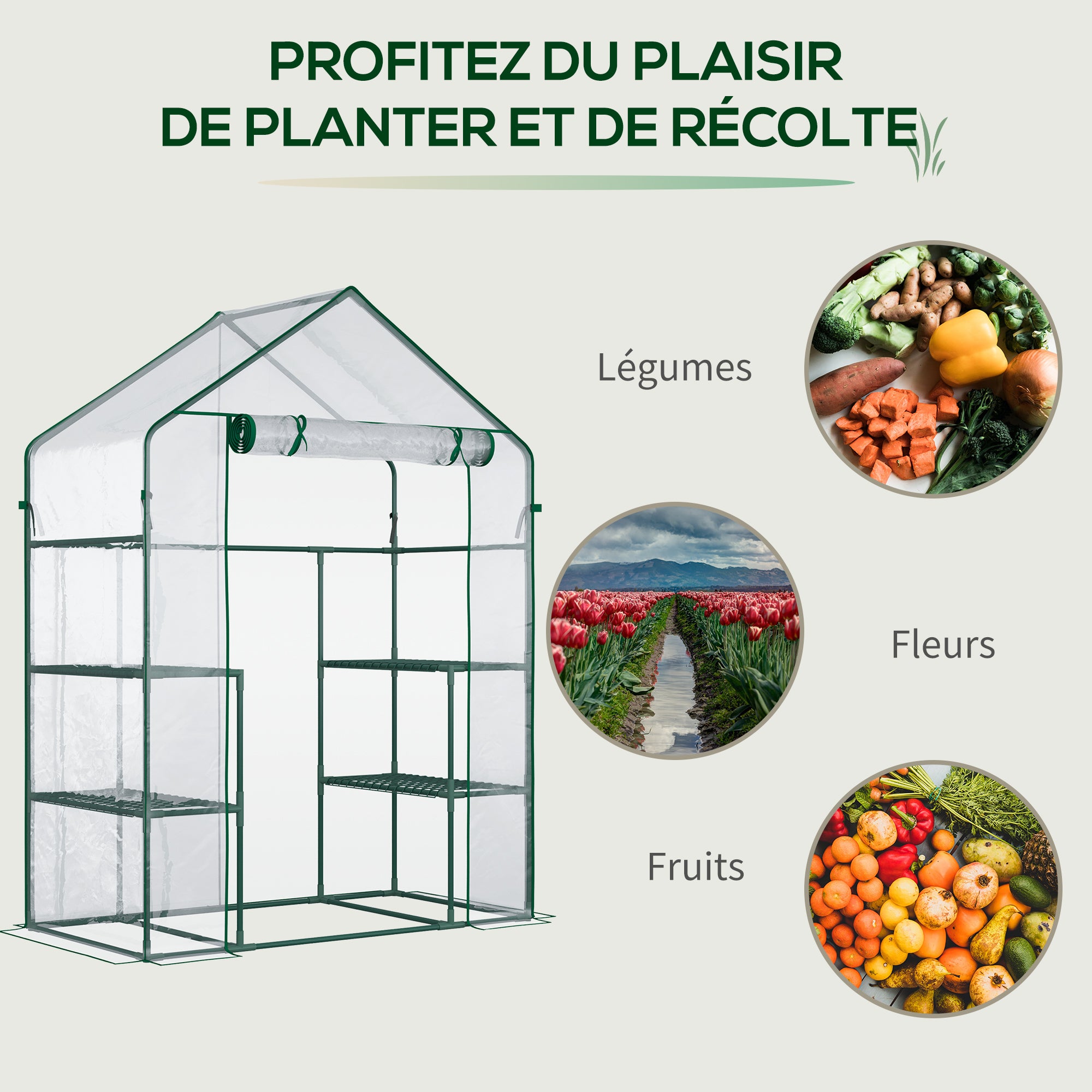 Serre de jardin avec 4 étagères en acier, fabriquées en PVC haute densité (140 g/m²), résistant aux UV, vert transparent. - 9
