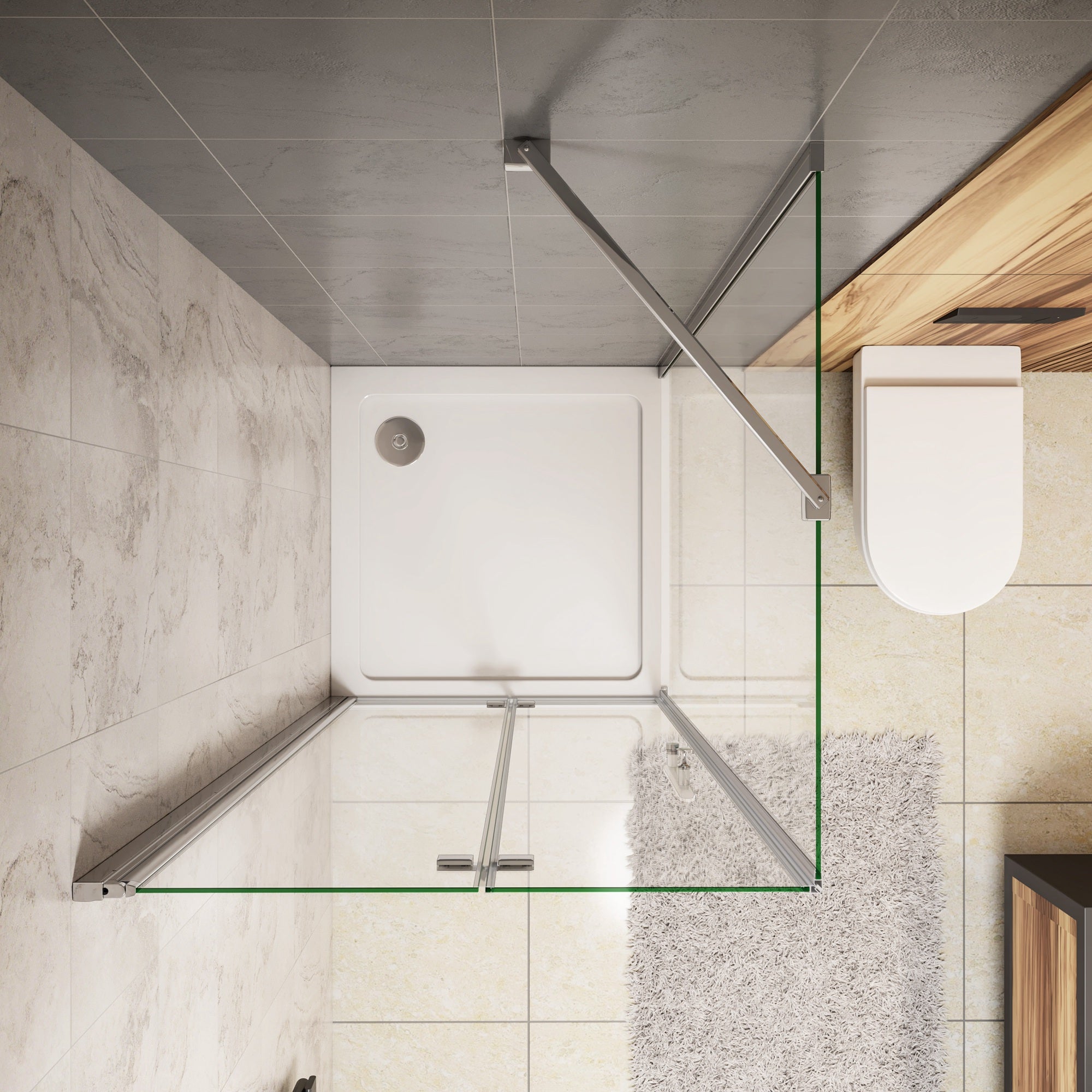 Box Doccia Angolare Alto 185 cm Porta Battente Pieghevole Parete Laterale 80x80 cm Vetro 6 mm Temperato Anticalcare con Barra Stabilizzatrice - 5