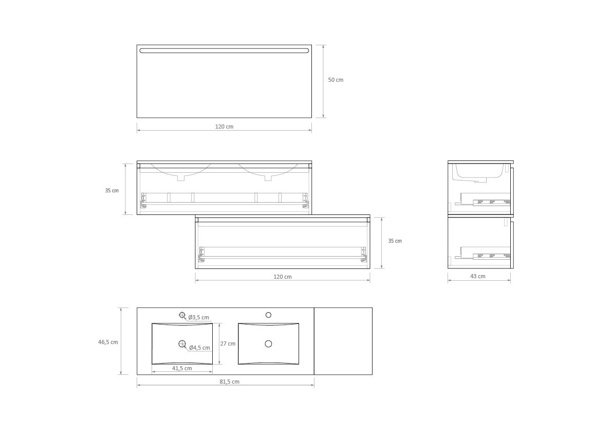 Meuble de salle de bain Mapau avec double vasque et miroir LED, blanc DIJON, 120 cm - 6