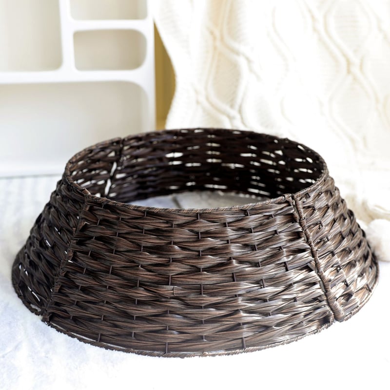 Kołnierz choinki, podstawowe drzewo podstawowe lutowane rattan do dekoracji świątecznej, kawa, 40 x 60 x 17 cm