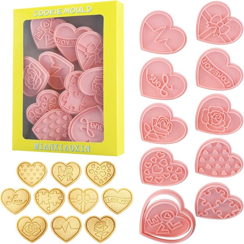 St Valentin Roses Ensemble 10 moules à biscuits cœur - Idéal Saint-Valentin, mariages ...