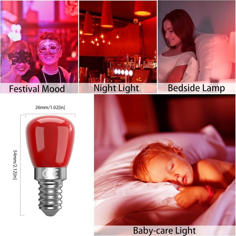 Lot de 4 ampoules LED rouges E14 3 W E14, ampoules LED décoratives rouges E14, 25 W de rechange, convient [Classe énergétique F] - 2