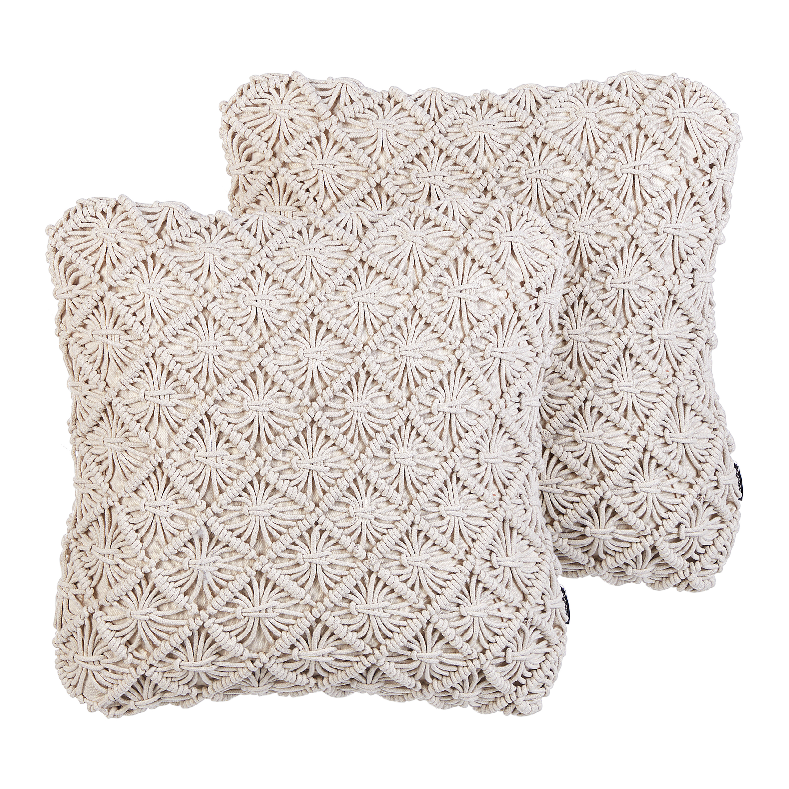 Beliani conjunto de 2 cojines decorativos kizkalesi algodón 45 x 45 cm beige claro patrón geométrico