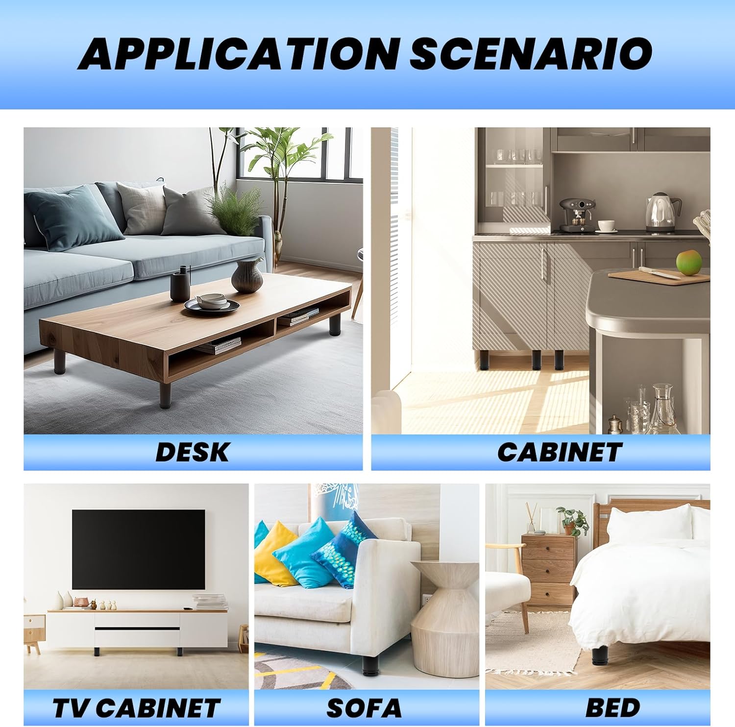 Lot de 4 pieds de meuble, pieds de meuble réglables, pieds de meuble universels de 60 mm, adaptés aux pieds de canapé, pieds de lit, pieds d'armoire - 5