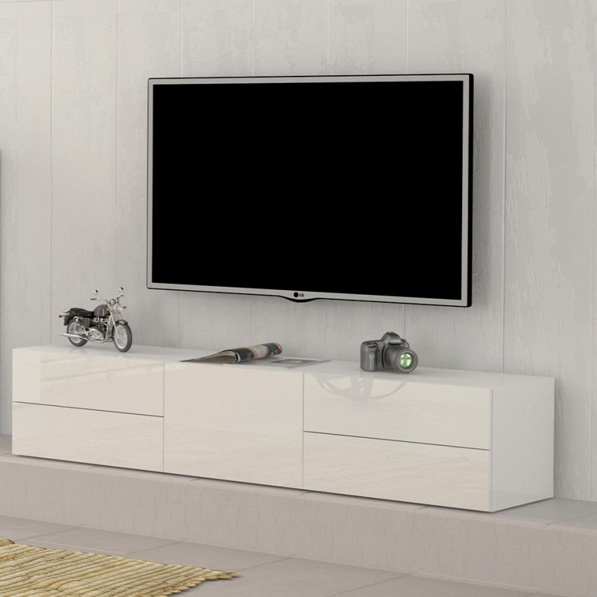 Mobile porta TV bianco lucido design 170cm anta cassetti Metis