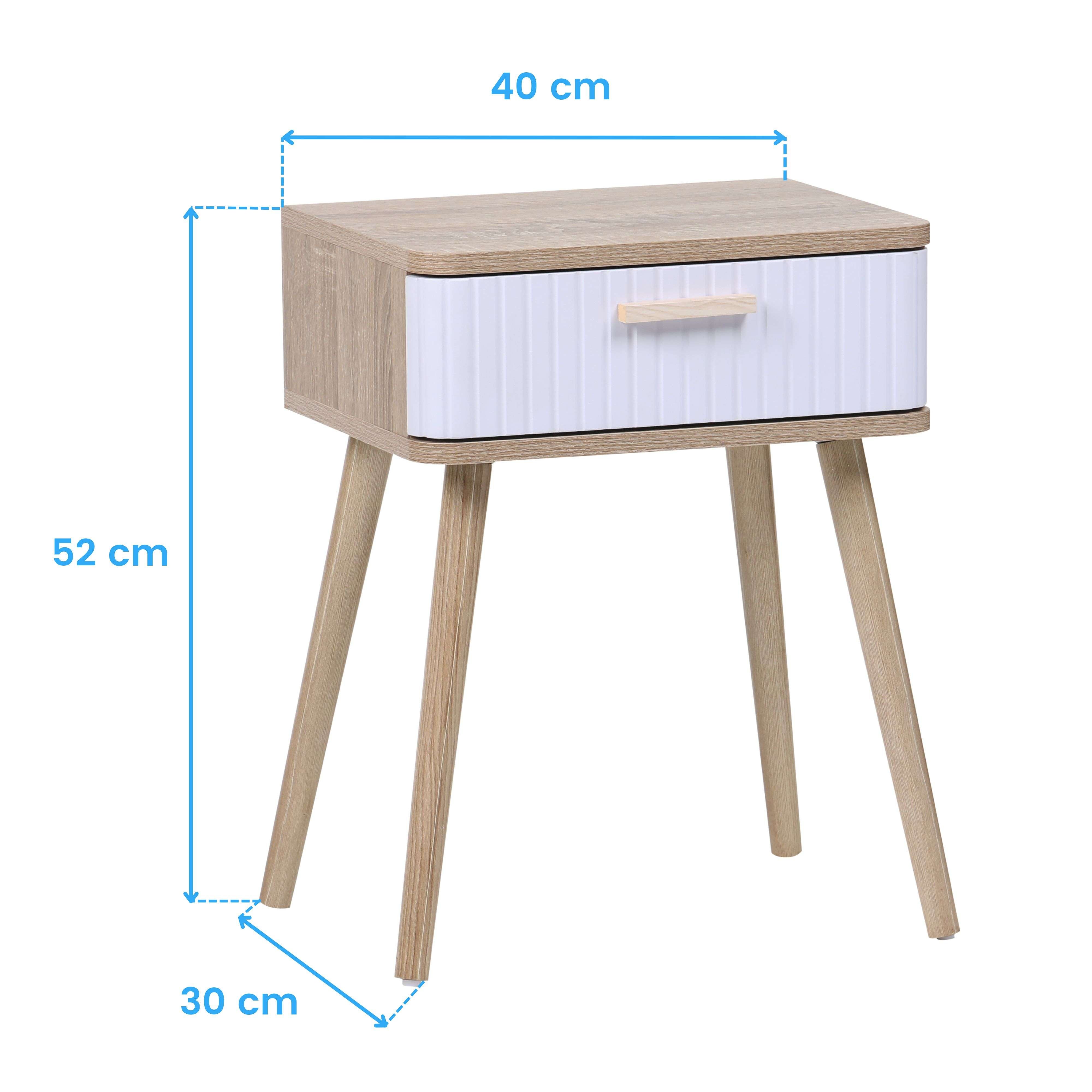 Mesilla de Noche Frisa de Dormitorio Estilo Nórdico en Color Blanco y Roble Nordish con 1 Cajón 40x52x30 cm - 6