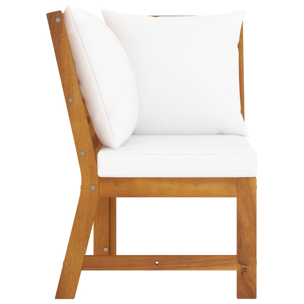 Sofá de esquina seccional | sofá de salón | sofá de descanso madera maciza acacia y cojines crema cfw30596