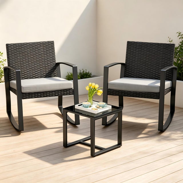 Jardín para 2 Personas Acero Sillón Cojines Mesa Vidrio Templado Ideal Juegos Comedor Conversación Terraza Balcón Zonas Exteriores Gris Bealife
