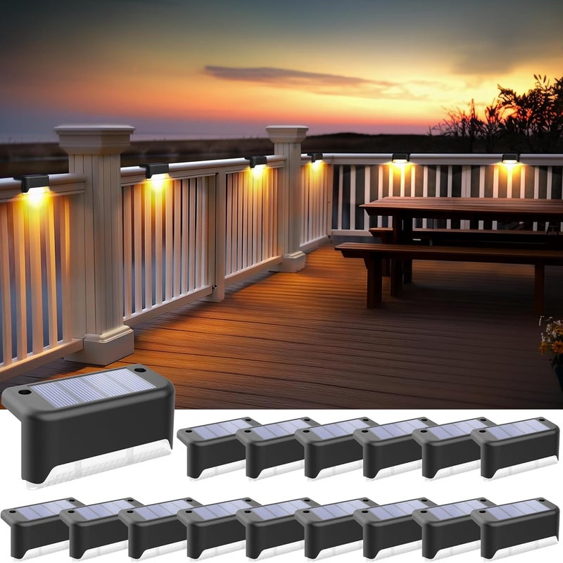 Czarne lampy solarne LED do schodów zewnętrznych, ciepłe światło, 16 szt., 7,8 x 2,8 x 4,7 cm, wodoodporne, akrylowe, wodoodporne