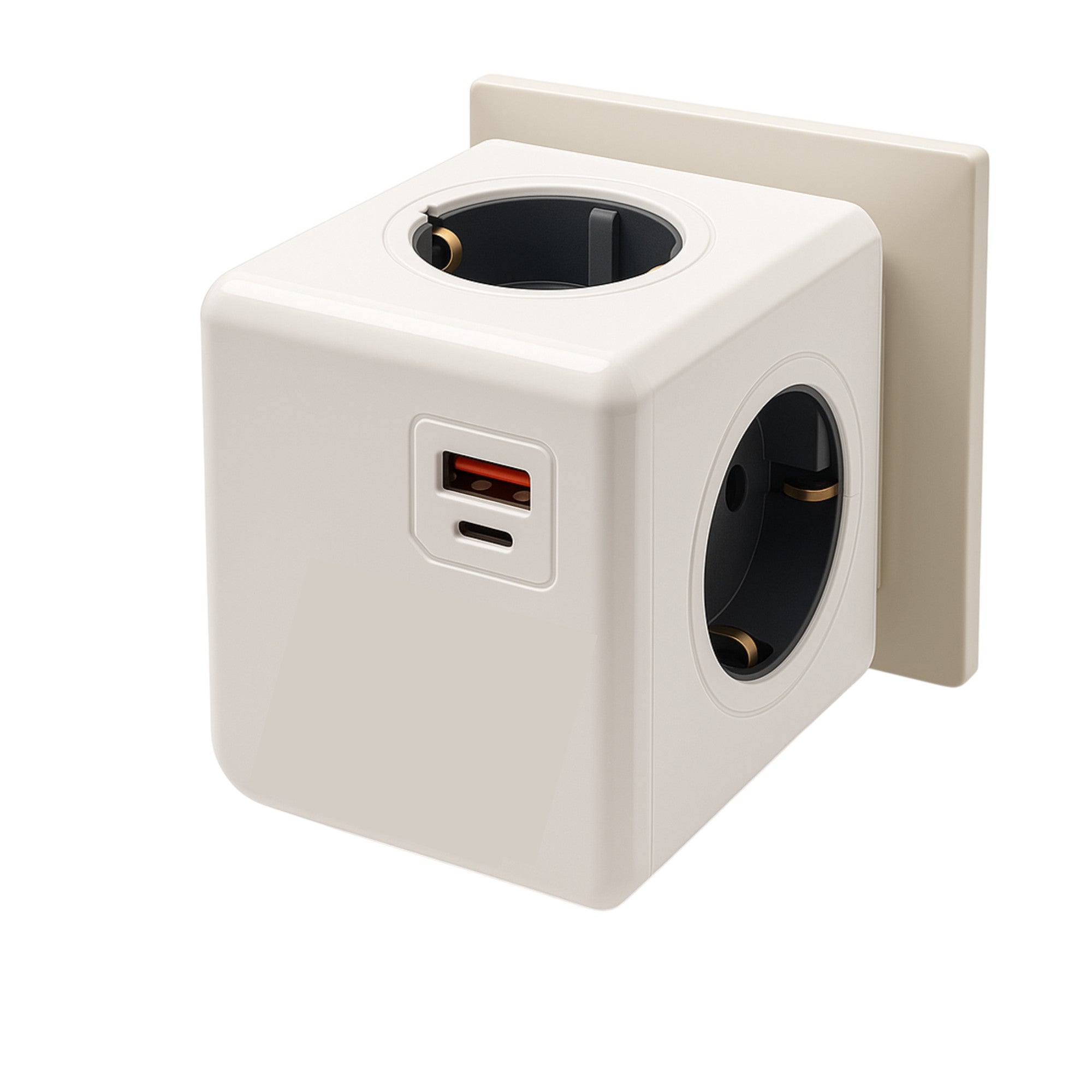 Gniazdo USB 6 w 1, 16 A, 3680 W, wielokrotna listwa zasilająca z 4 gniazdami + 1 USB A i 1 USB C
