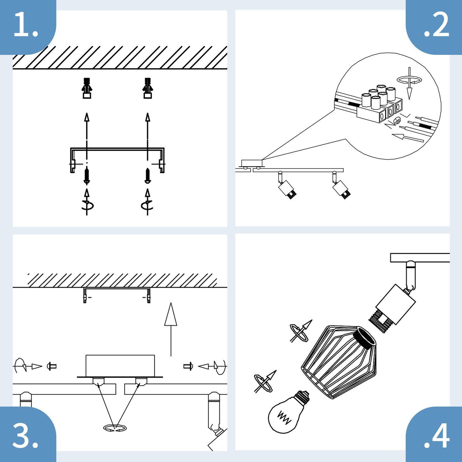 NETTLIFE Foco de Techo，4 luces E14 - Metal, Lámpara de Pasillo Industrial Giratoria 350°, Aplique de Pared para Pasillo y Sala de Estar, Blanco - 6