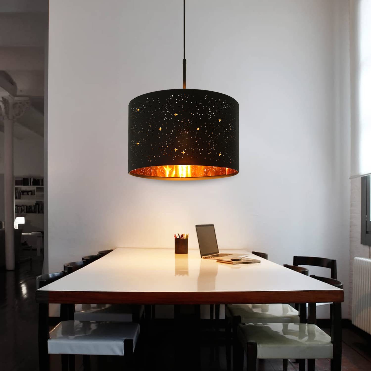 ZMH Lampa wisząca czarny żelazny żyrandol, Średnica 28 cm E14 – Nowoczesna lampa stołowa do jadalni salonu sypialni 1 żarówka odpowiednia do kuchni