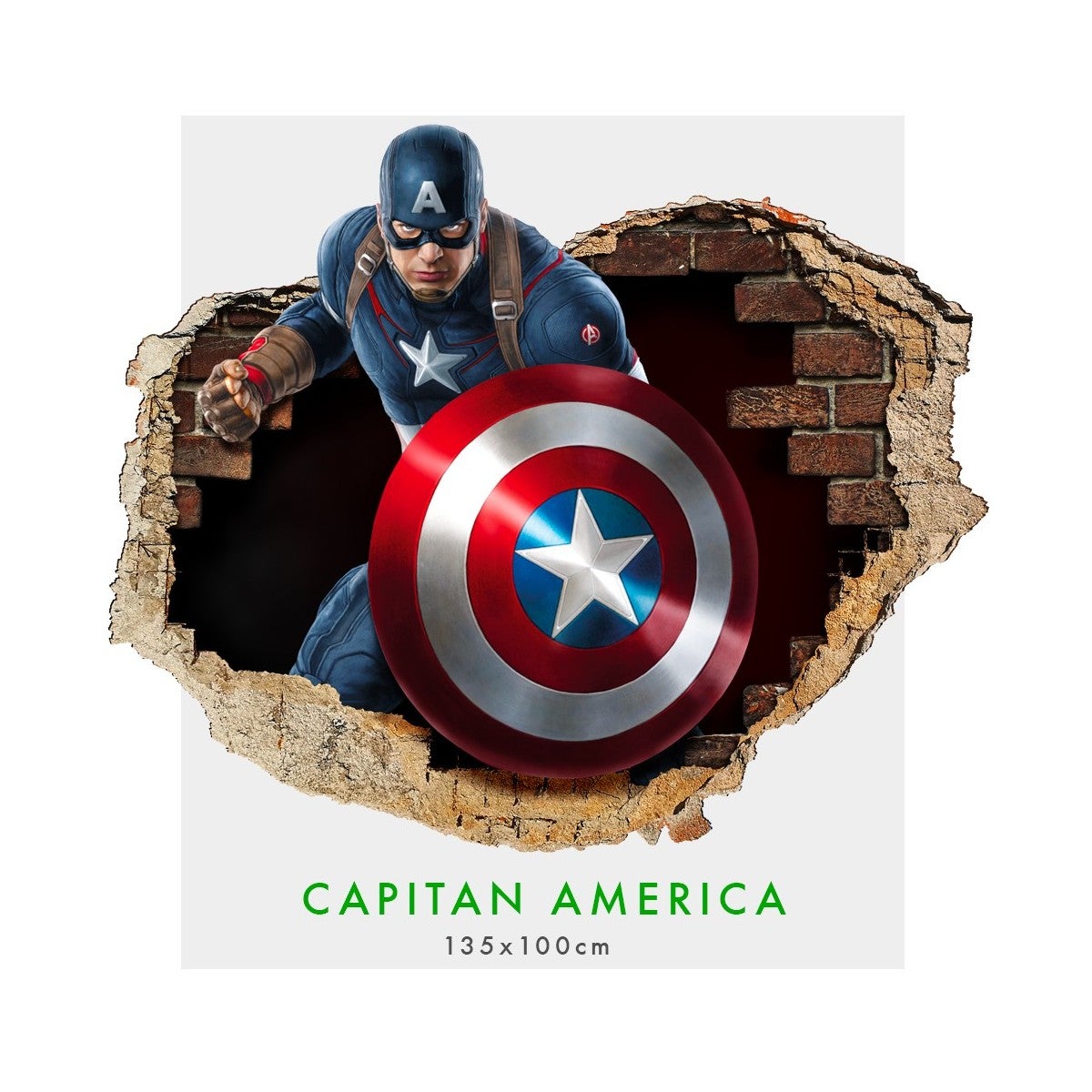 Capitán américa - vinilo decorativo gráfico 3d para pared - adhesivo de pared para dormitorio infantil mide 145x100 cm.