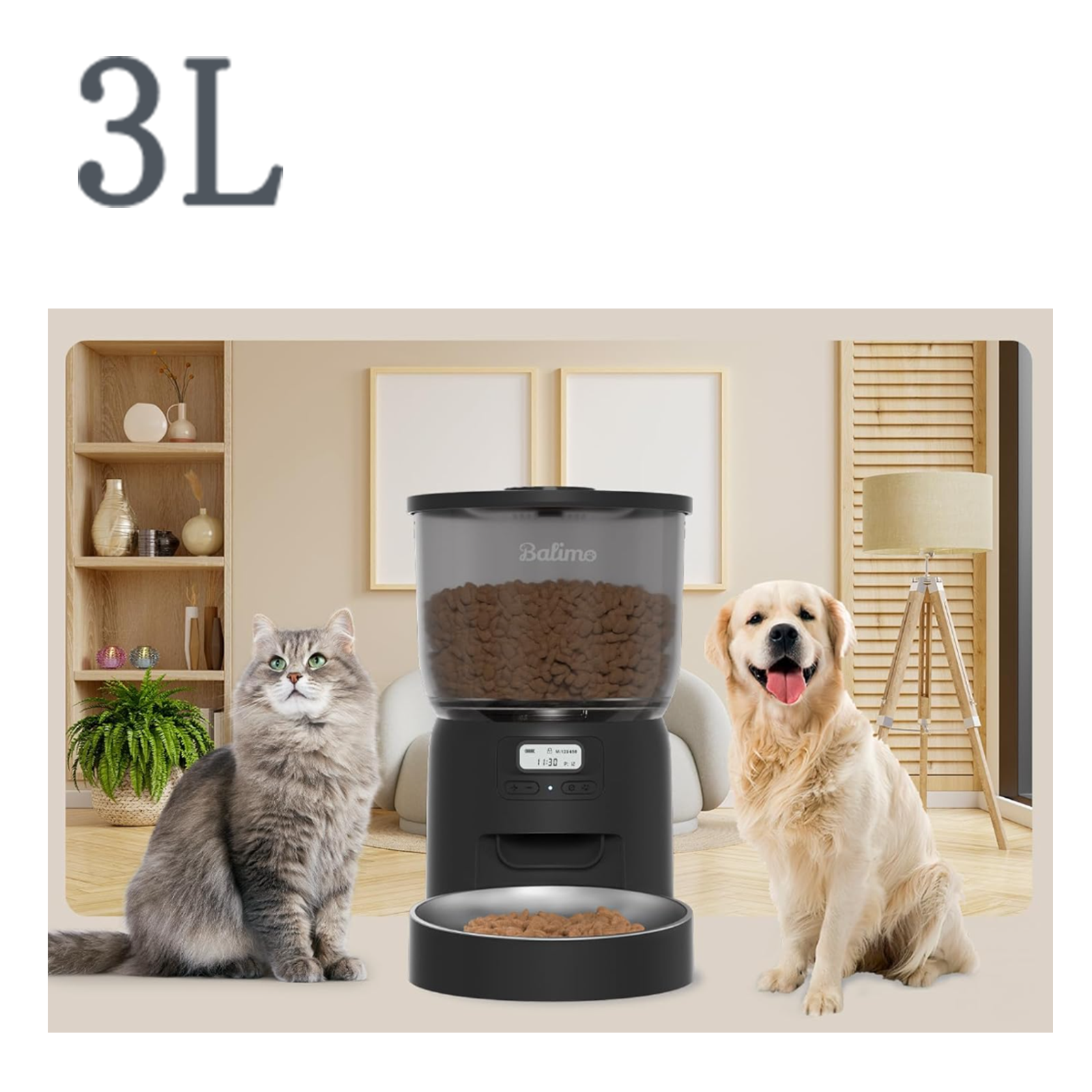 Balimopet  Balimo 3L Dispensador De Croquetas Para Gato/Perro, ,Temporizador Programable/Función Grabación,Con Bol De Acero Inoxidable,Hasta 6 Comidas/Día Negro Acero Inoxidable, Leroy Merlin