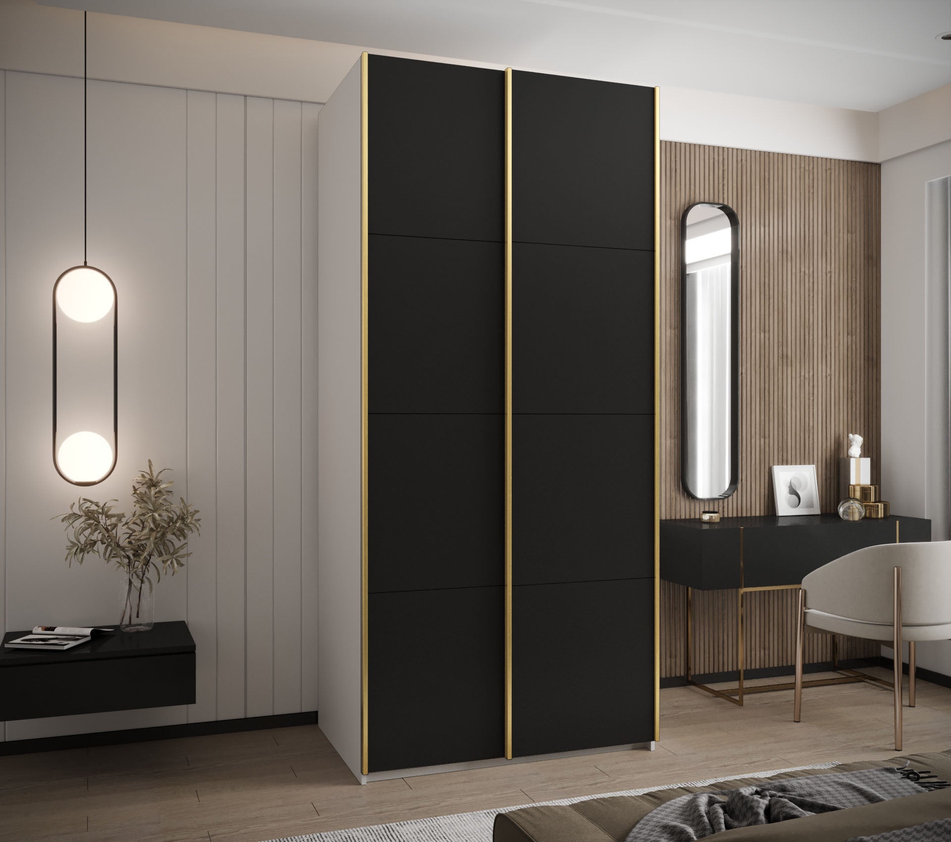 Szafa przesuwna wysoka Lux 1 120 x 64 x 245,5 cm biały + czarny + u. złoty - Abiks Meble - 2