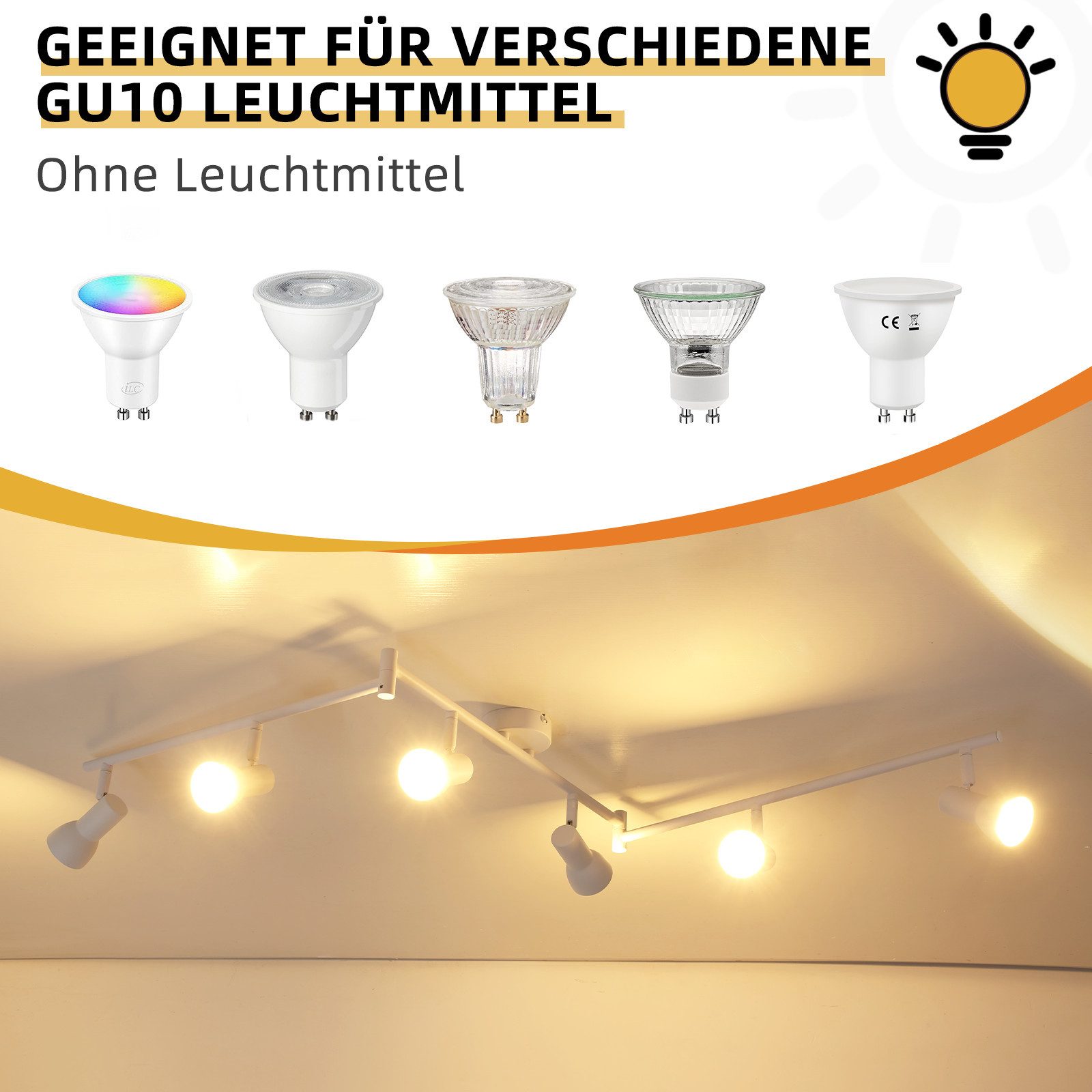 NETTLIFE Reflektorowa sufitowy 6 płomieni Biały GU10 Metalowa lampa sufitowa do sypialni i przedpokoju - 3