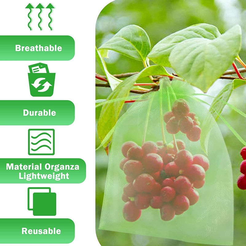 100 pièces fruits bouclier sacs jardin raisin maille sac Anti-oiseau filet couverture pour ferme verger fraise légumes cultiver sacs (15X20cm) - 2