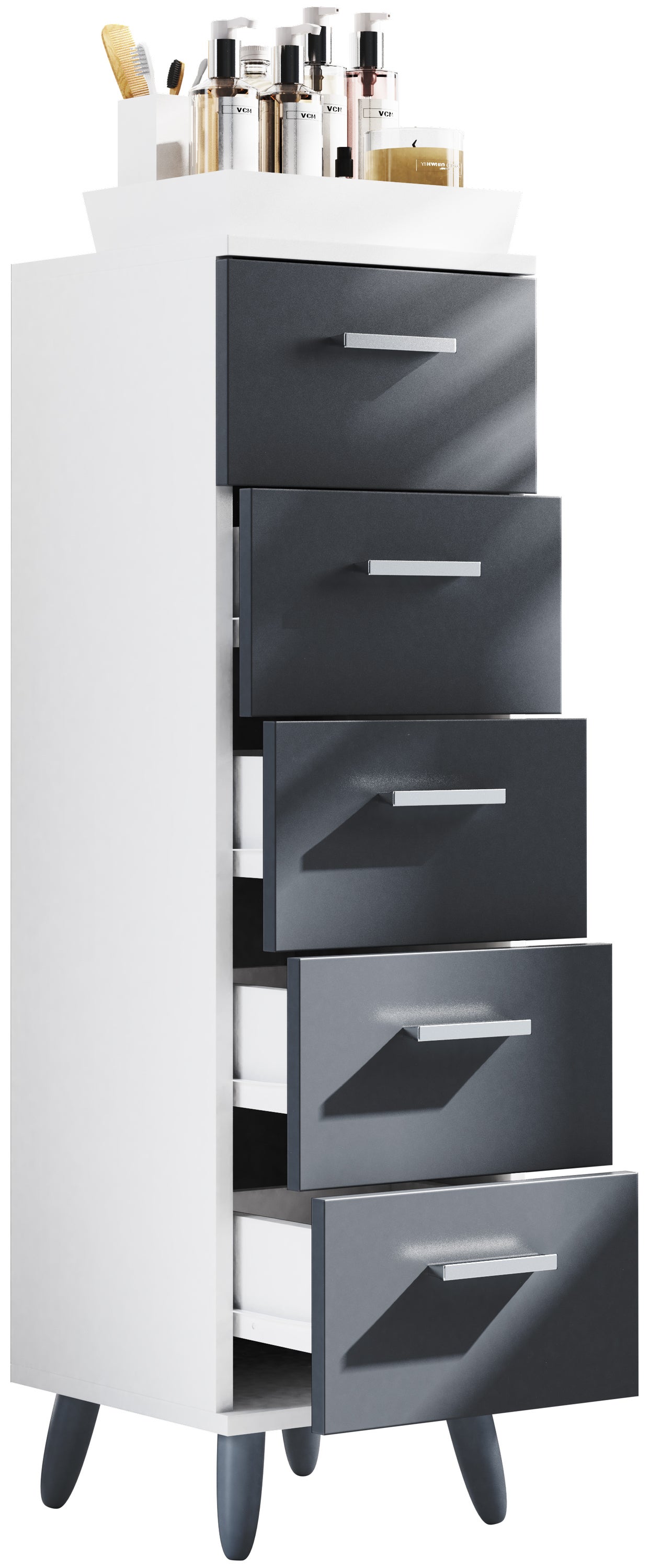 Cassettiera in legno da bagno bianca cm 25 x 25 x 94 h 5 cassetti | Leroy Merlin