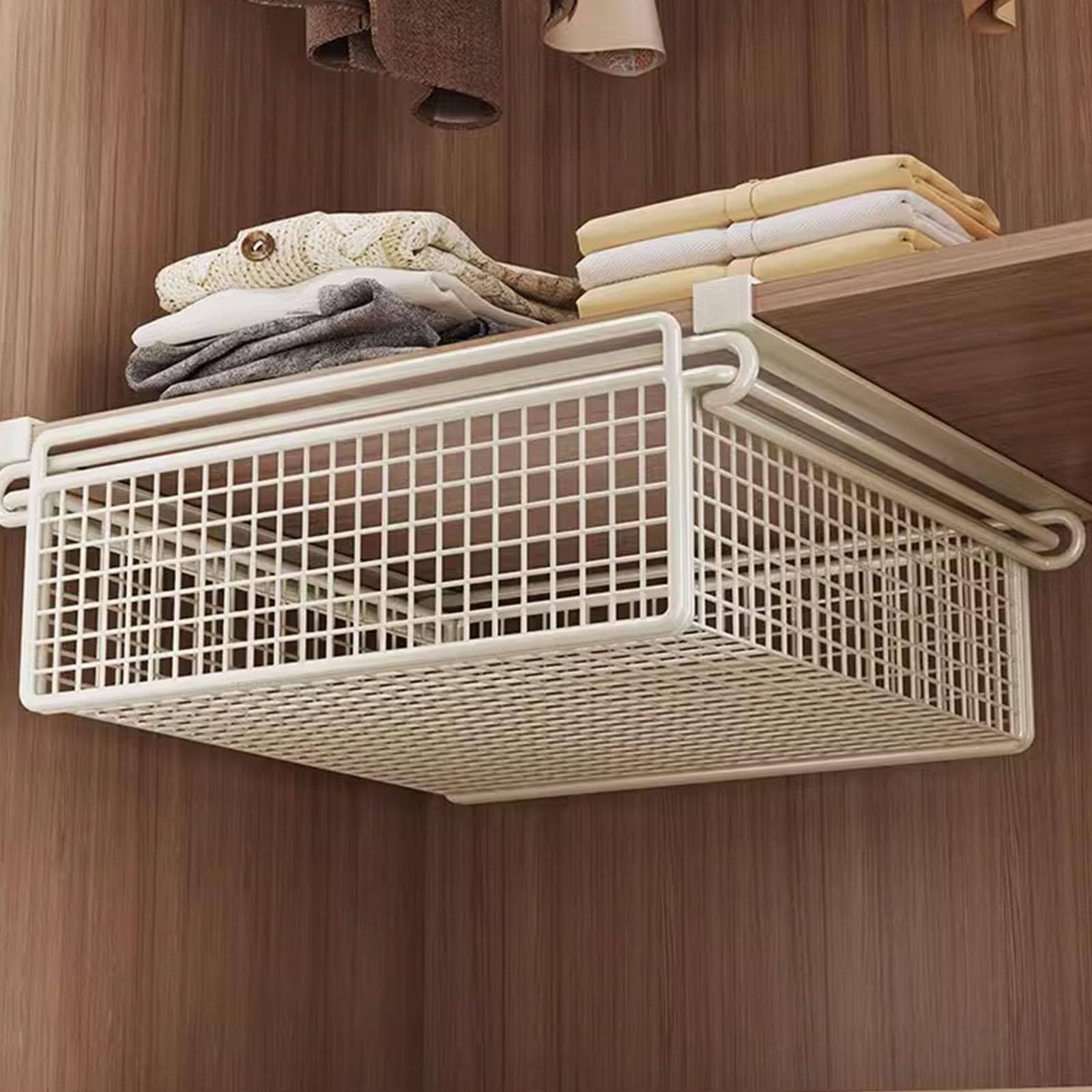 Panier de rangement suspendu métallique coulissant sous étagère multifonctionnel pour vêtements,économie d'espace,organisateur de garde-robe L - 4