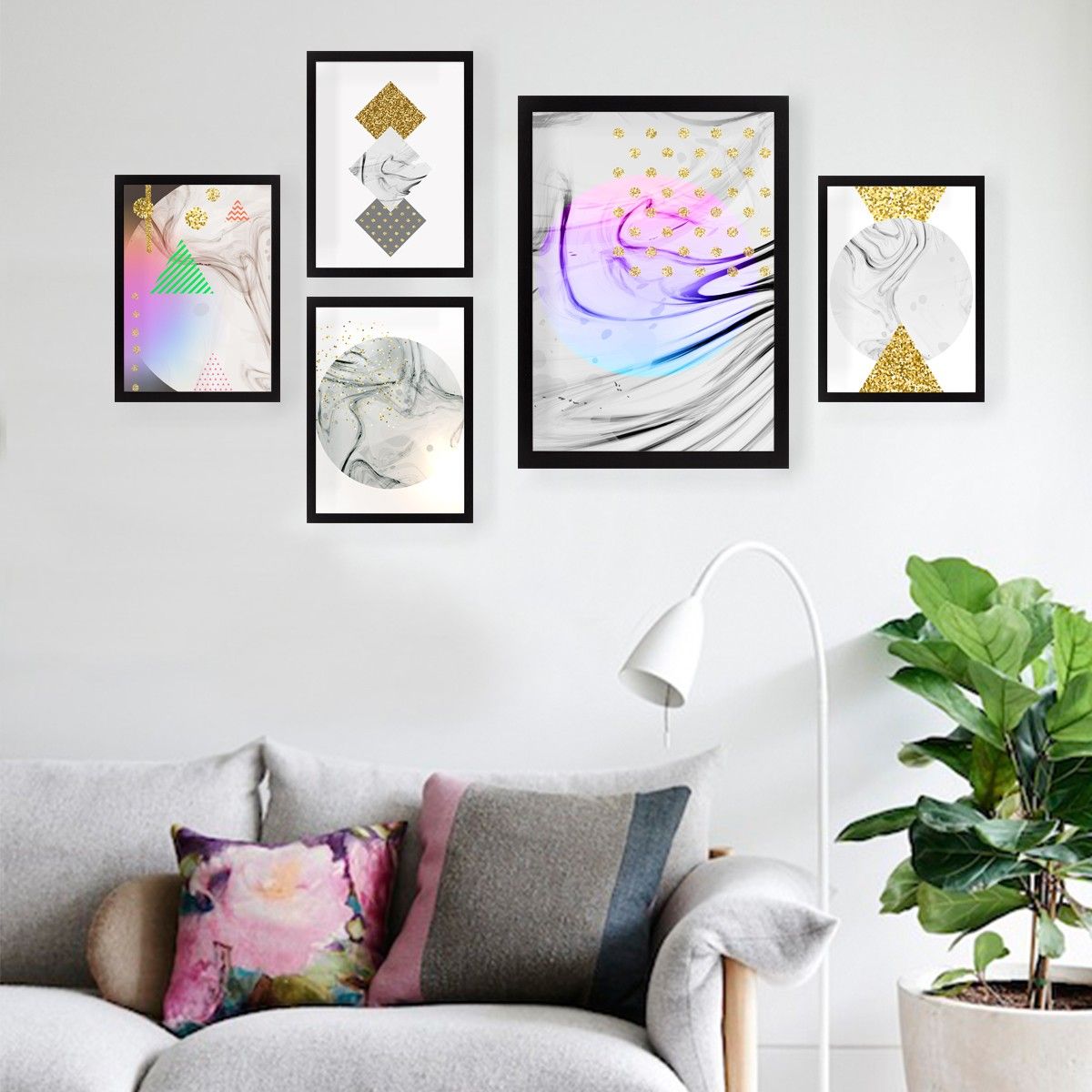 Lot de 4 tableaux encadrés en Noir Pictors Motif 'XO' Noir et Or