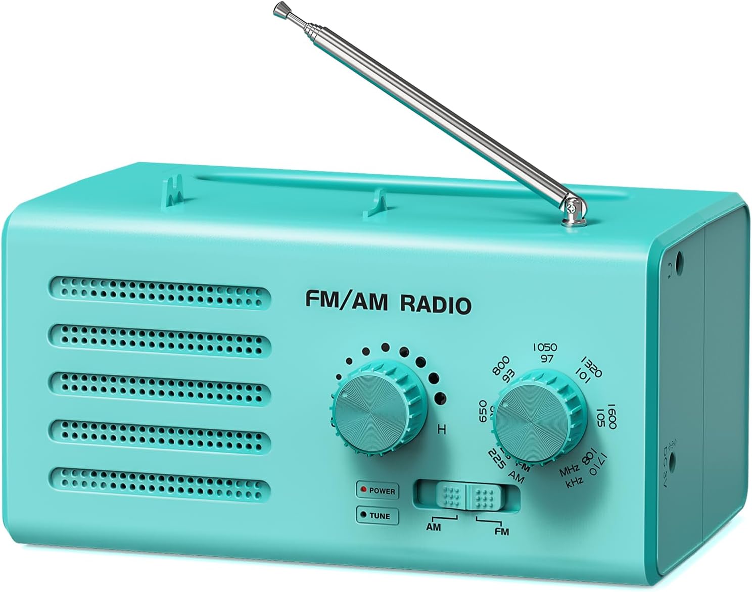 Przenośne radio AM/FM, wbudowany głośnik, gniazdo słuchawkowe, zasilanie przez USB, kolor zielony