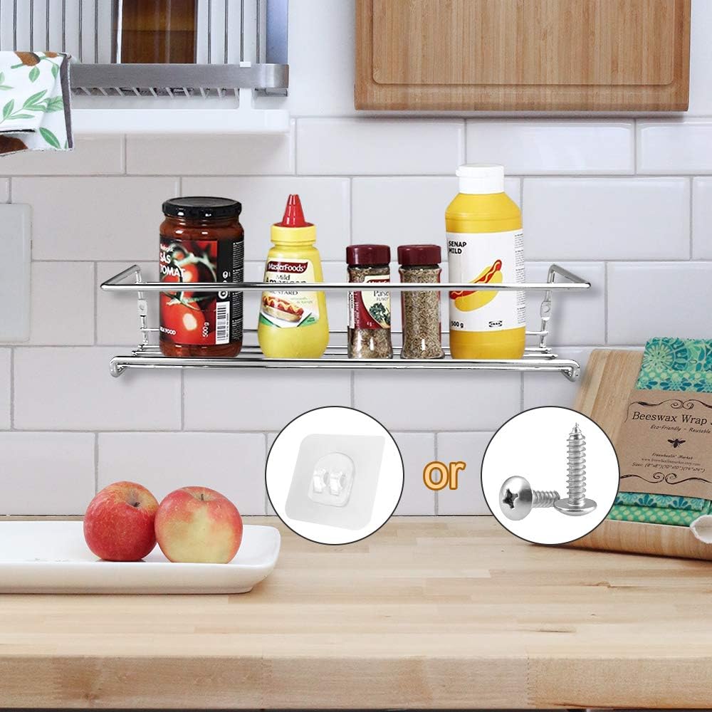 Especiero adhesivo de acero inoxidable para cocina, estante de ducha de pared (paquete de 2) - 4
