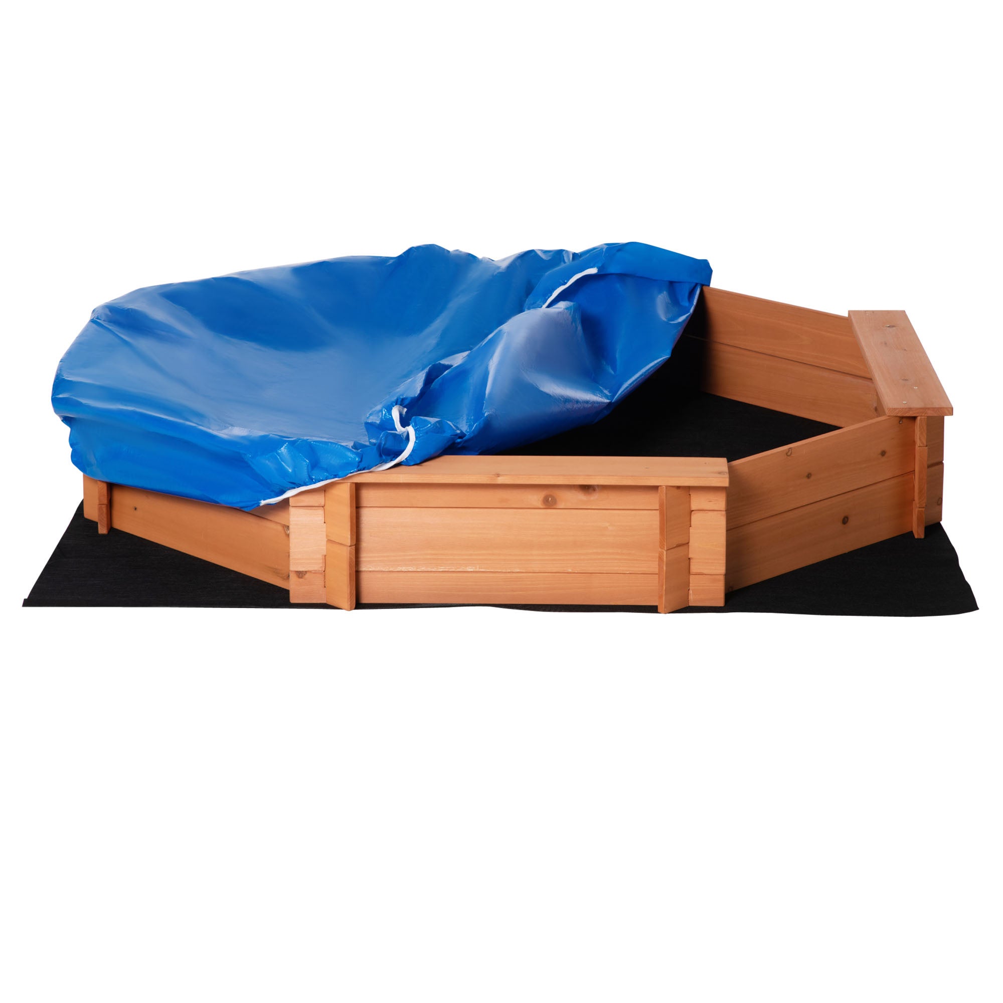 Caixa de Areia para Crianças Outsunny Vermelho e Azul Madeira de Abeto e Poliéster 139,5x139,5x21,5cm - 2