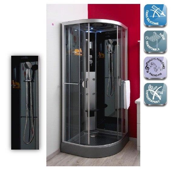 Ondée - Cabine de douche hydro sans silicone 1/4 cercle 80 accès coulissant 90x90cm - NED AYOR