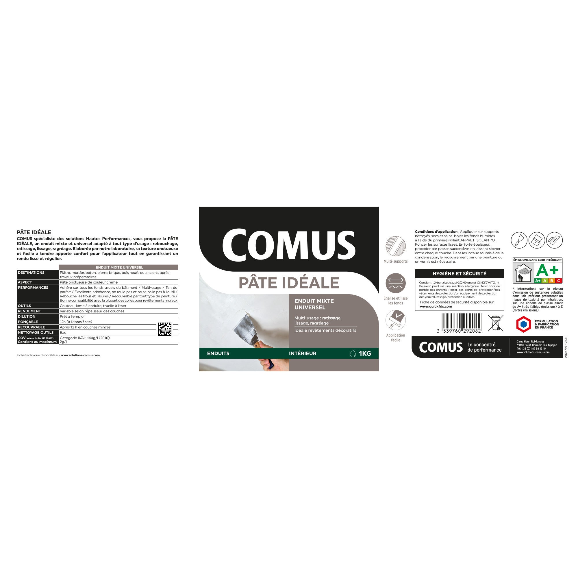 ENDUIT PATE IDEALE 1KG enduit mixte multi-usage, tout suppport - COMUS - 3