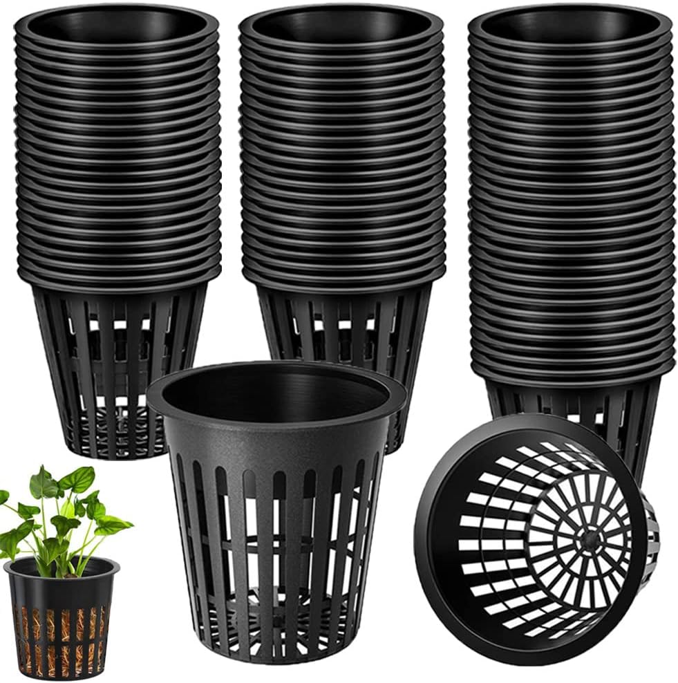 Doniczki hydroponiczne, 50 koszyków hydroponicznych, doniczki z czarnej siatki plastikowej o średnicy 8 cm