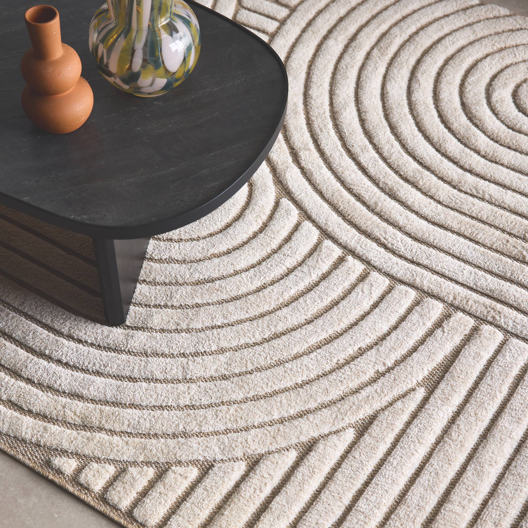 Alfombra interior motivo étnico arcos beige y crema - 3