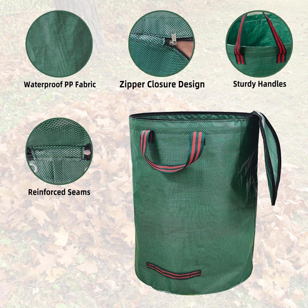 Lot de 2 Sacs Déchets Jardin 200L Autoportants, Résistants et Indéchirables, pour Feuilles, Pelouse, Tailles de Haies et Déchets Verts, Réutilisable - 3