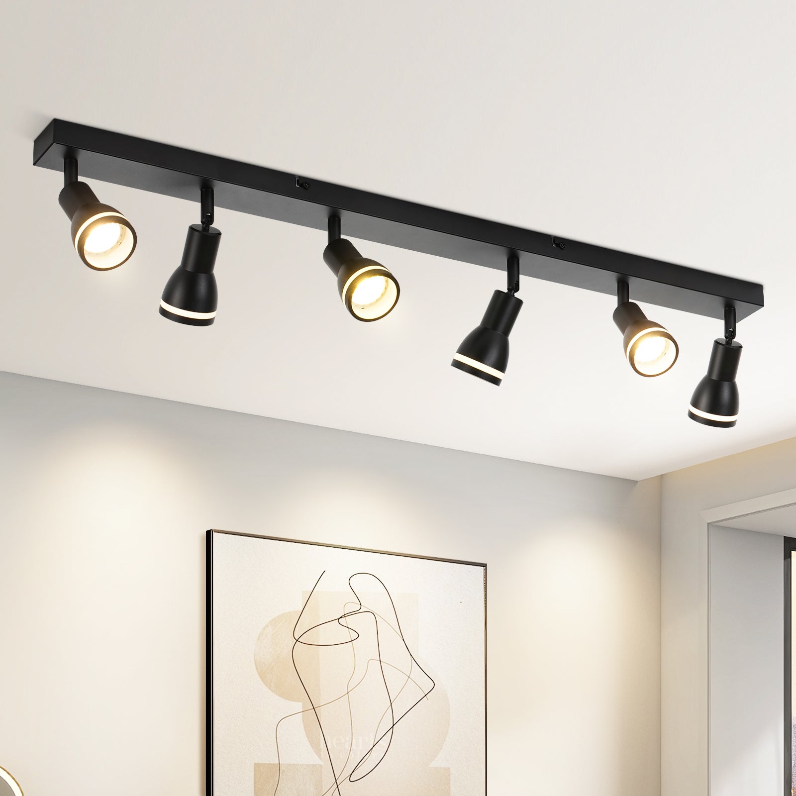 Zmh lámpara de techo 6 focos negros: lámpara de techo de metal focos giratorios gu10 interior para cocina oficina salón dormitorio, sin bombillas