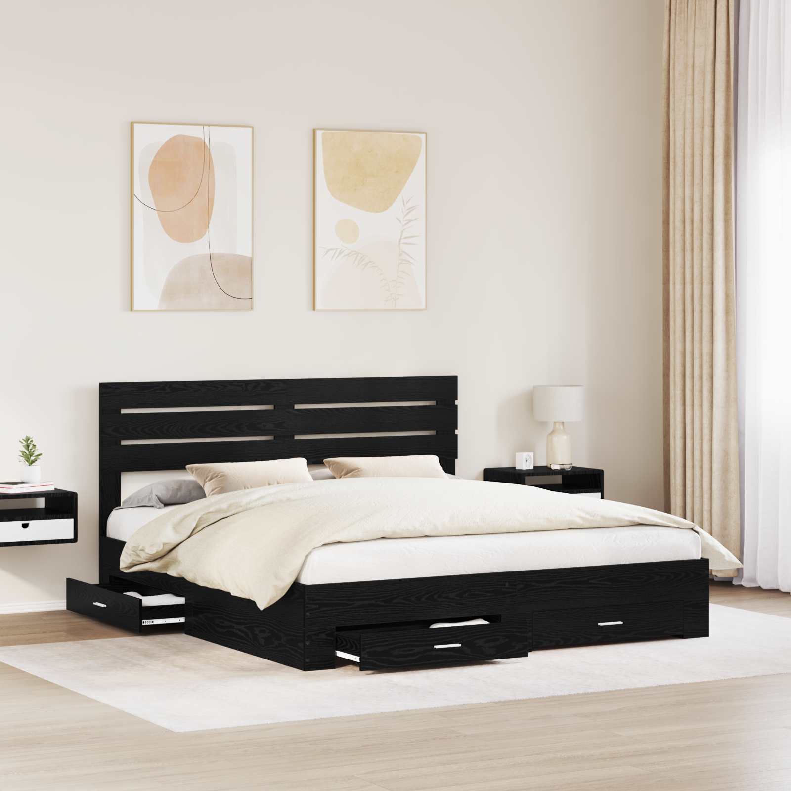 Cadre de lit chêne noir 180 x 200 cm en panneau de bois - 3