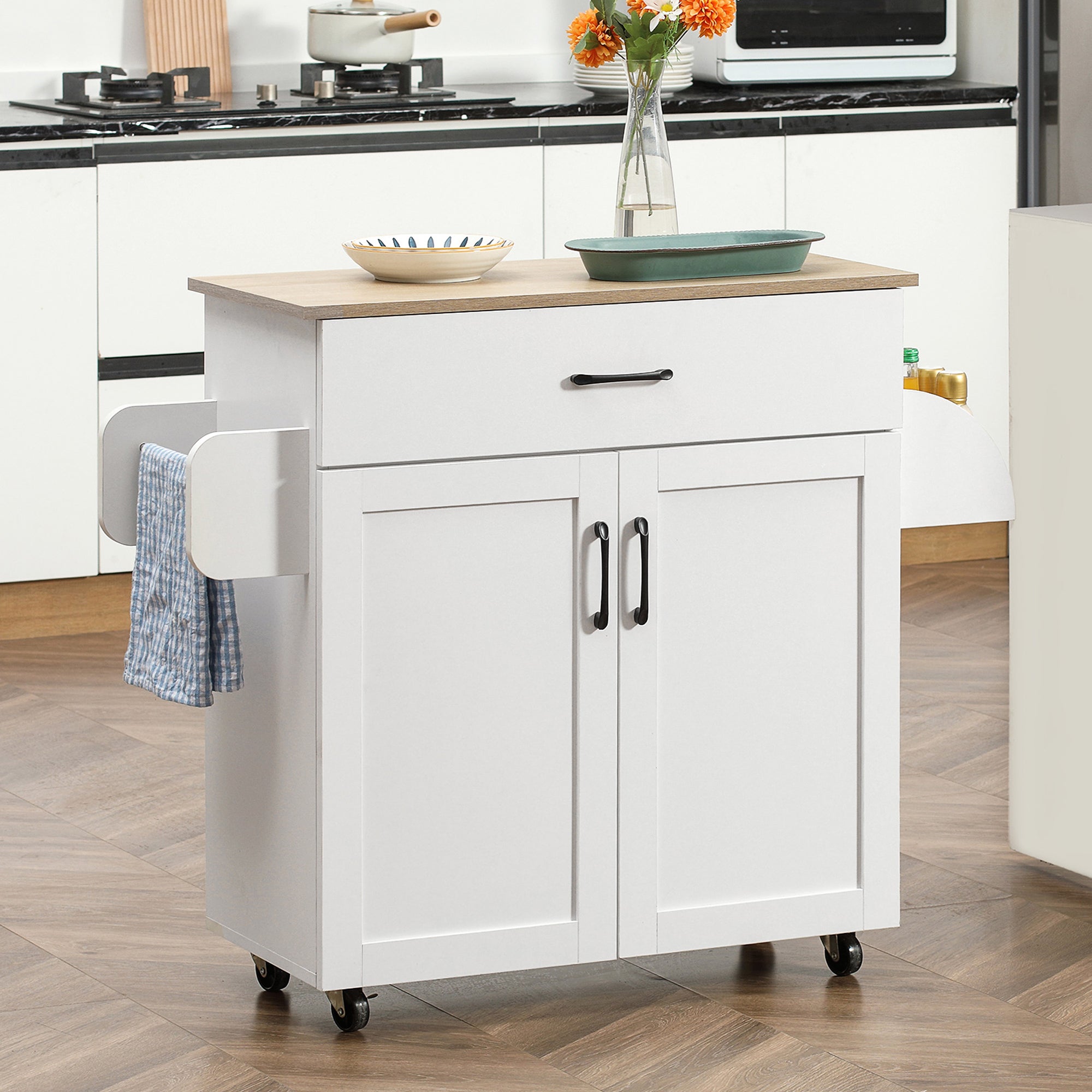 Homcom Carro De Cocina Con 1 Cajón 2 Puertas 105X36x85 Cm Blanco , Leroy Merlin