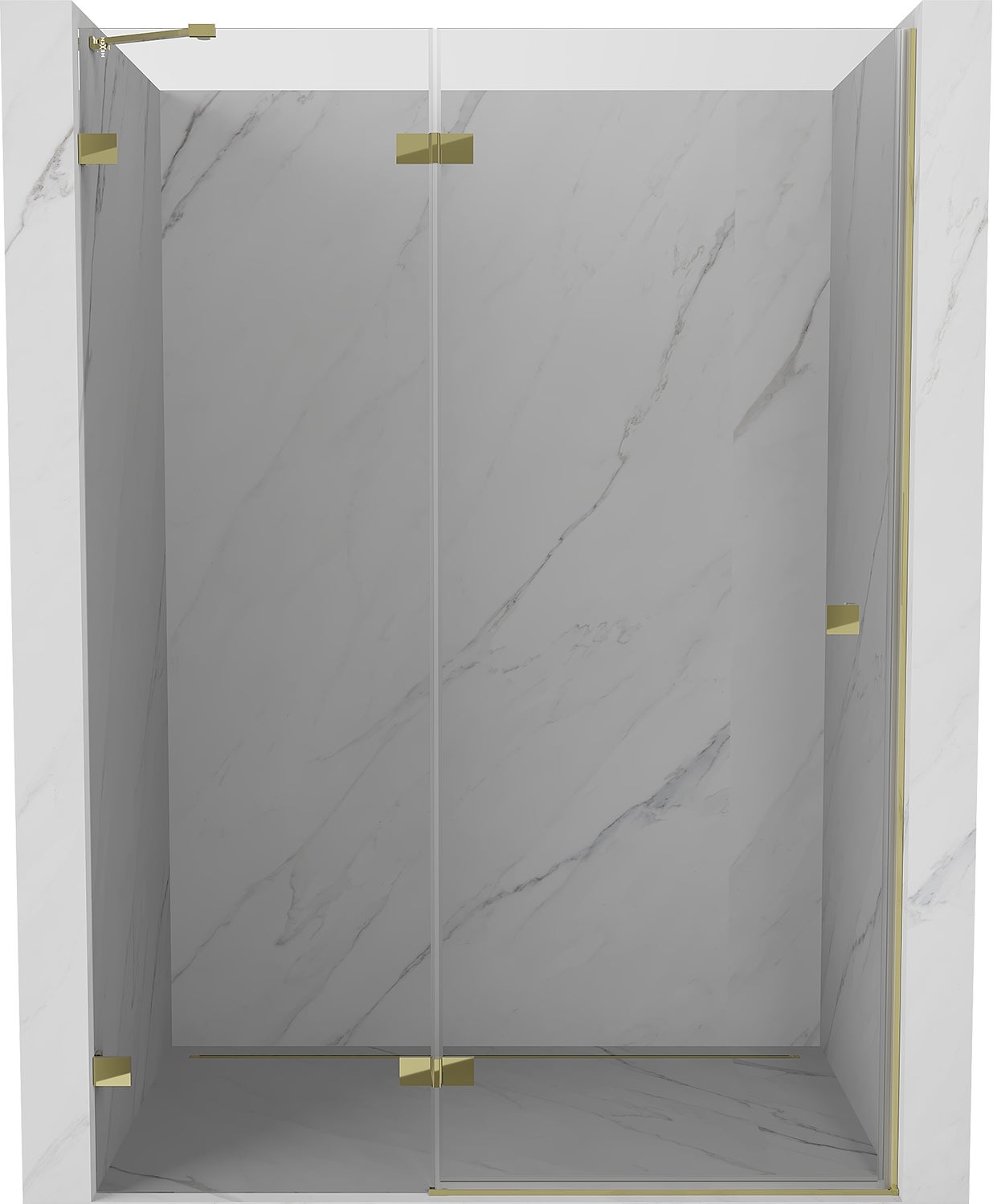 Mexen Lunar drzwi prysznicowe uchylne lewe 140 cm, transparent, złote - 834-140-000-50-00-L