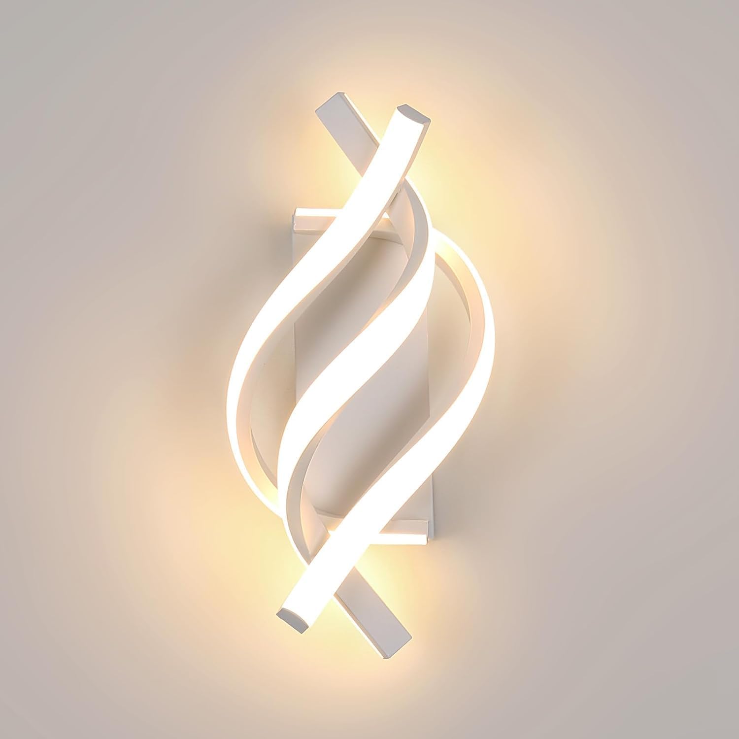 Nowoczesna spiralna lampa ścienna LED, biała lampa ścienna LED, kinkiet do sypialni, korytarza, schodów (światło ciepłe)