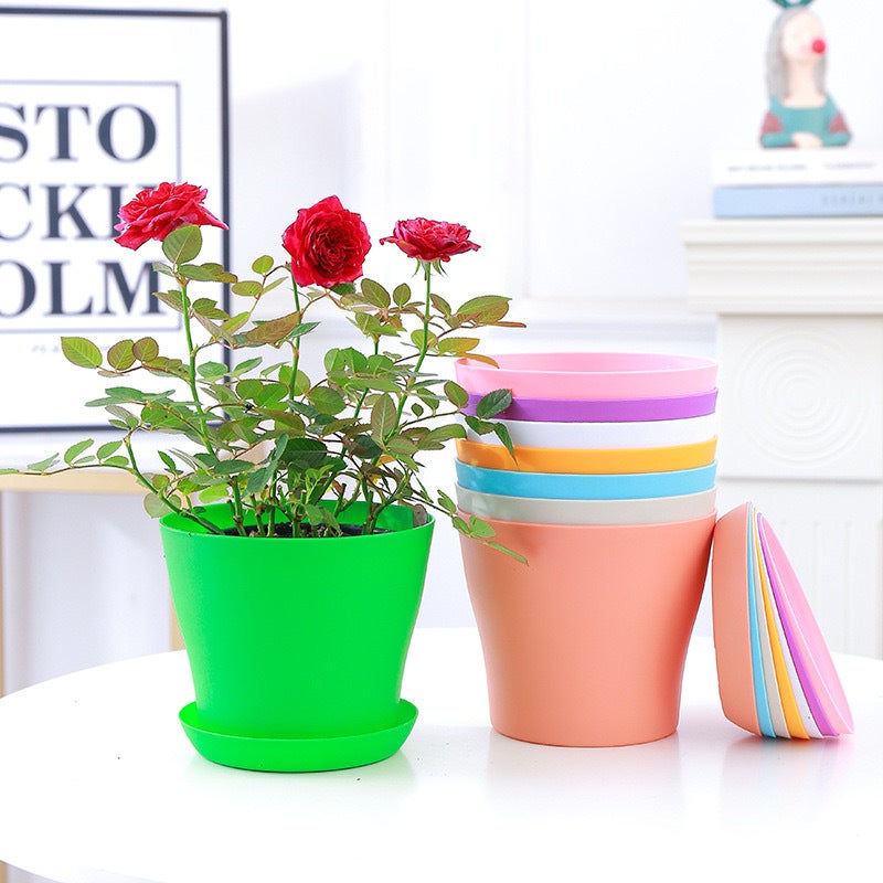 Doniczki plastikowe, 8 kolorowych sztuk po 16 cm, do stosowania wewnątrz i na zewnątrz, pojemnik z tackami, odpowiedni do sadzonek i kaktusów. - 4