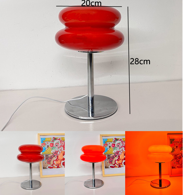 Lampe de chevet en verre pour chambre à coucher, lampe champignon, lampe USB en forme de tarte aux œufs, 3 Températures de couleur, Rouge - 2