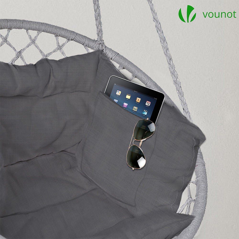 VOUNOT® Chaise hamac suspendue avec coussin de siège - fauteuil balançoire confortable avec kit de suspension - gris - 6