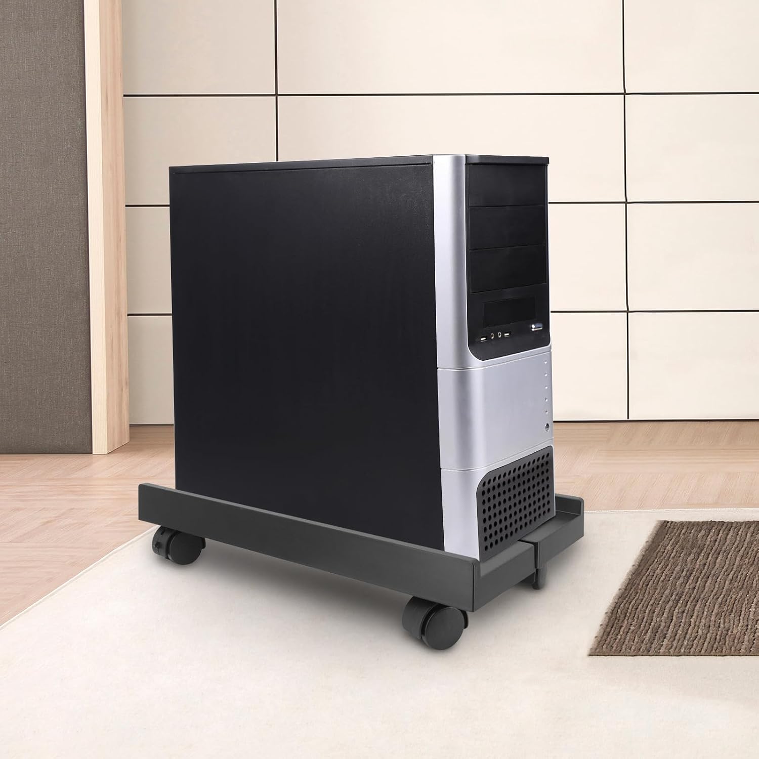 Support PC Tour avec Roulettes – Réglable, Mobile et Universel pour CPU de Bureau, Bureau Gaming, Gain de Place - 3