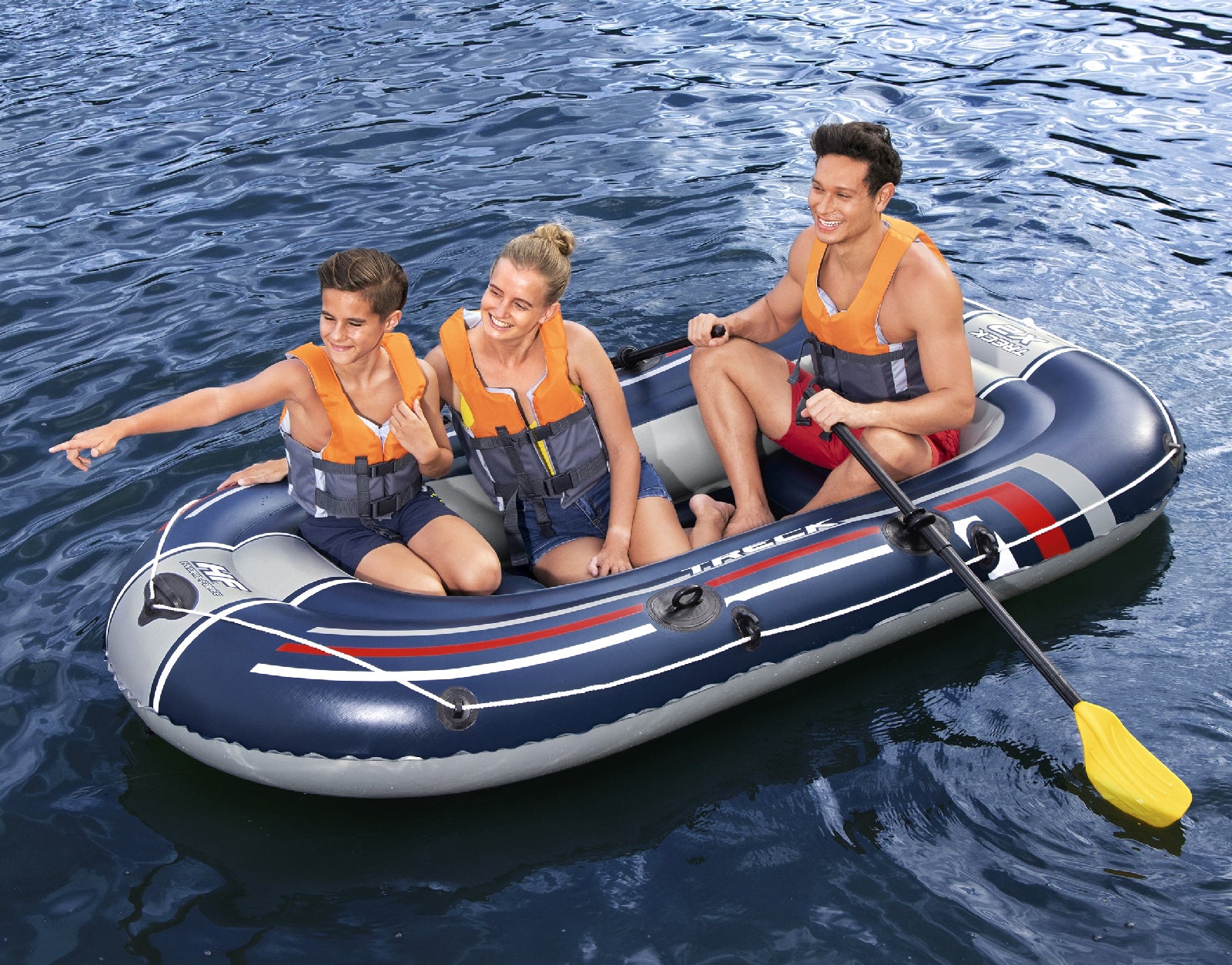 Bateau gonflable pour 2 adultes et 1 enfant Bestway Hydro-Force Treck X2 255 x 127 x 36 cm, avec 2 rames et une pompe à pied incluse - 2