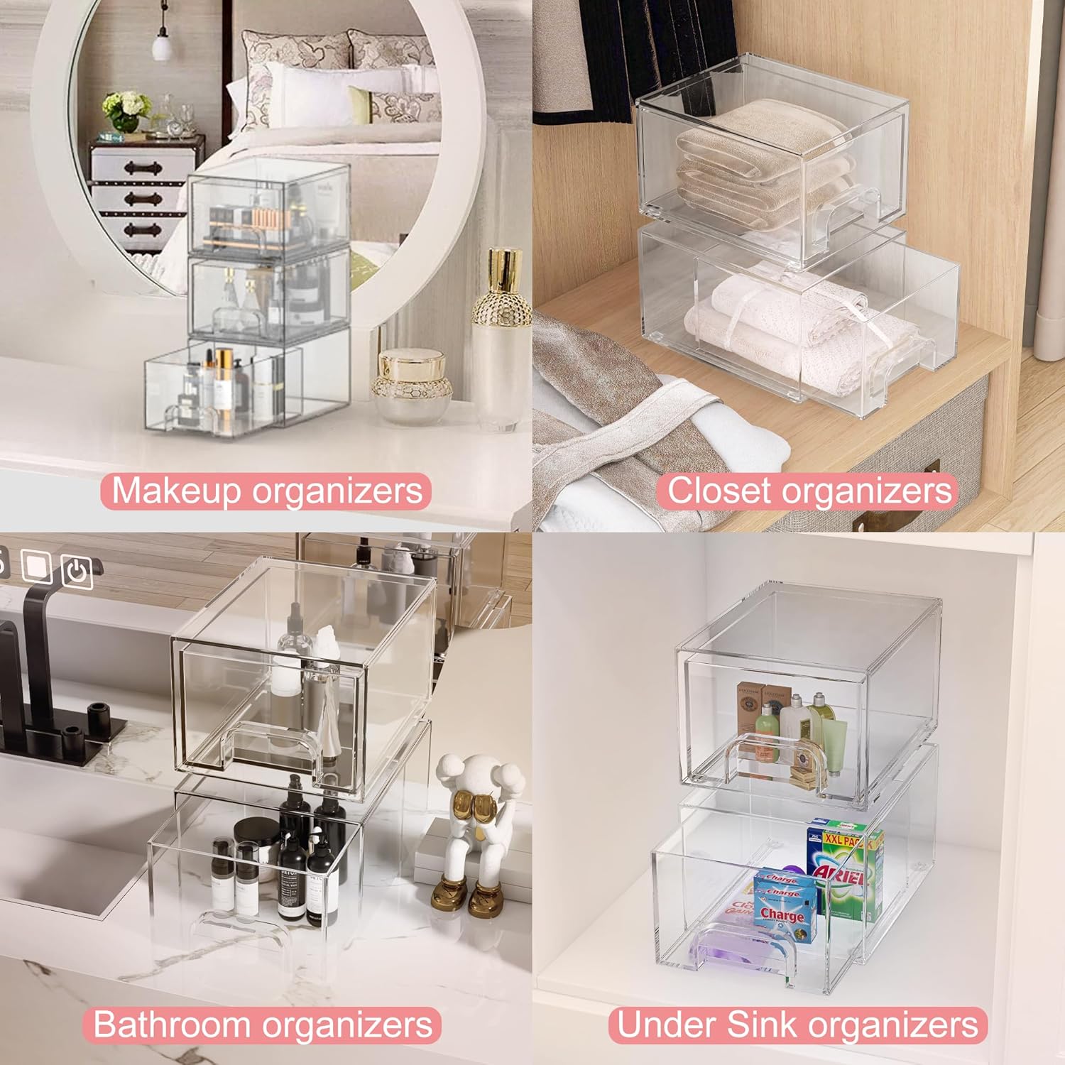 4 Boîtes de rangement empilables en acrylique pour tiroirs de salle de bain, petit rangement pour tiroirs, durables, adaptées aux cuisines ect - 6