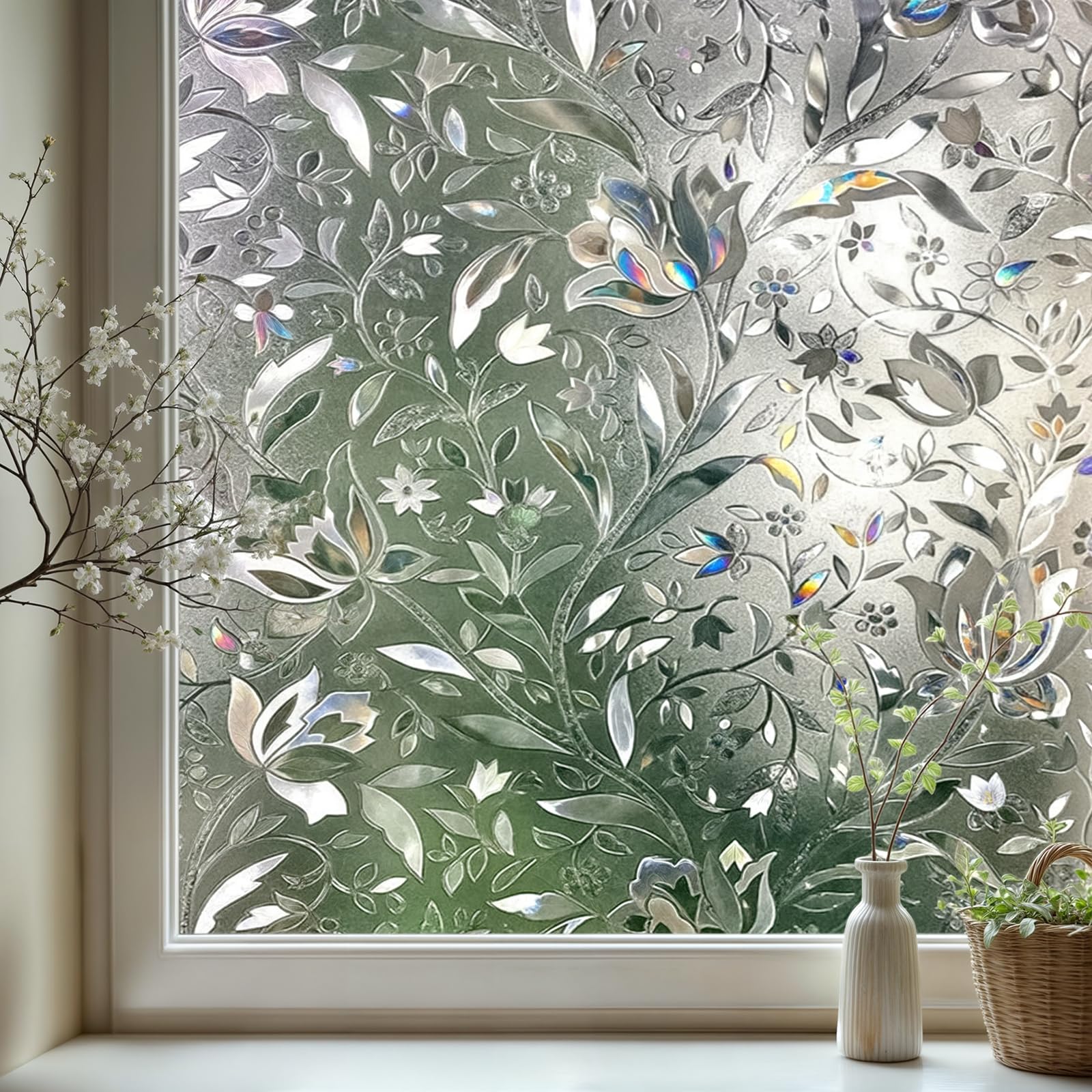 Folia Okienna Prywatności Antyrefleksyjna wzór Tulipana Dekoracyjna Folia Okienna Matująca Nieprzezroczysta Folia Elektrostatyczna Anty UV na Szybę