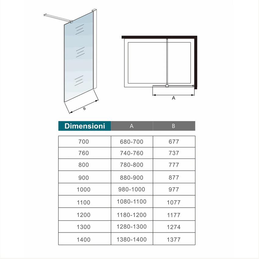 Walk In Parete per Doccia Vetro Temperato 8mm Anticalcare Trasparente inclusa Barra Stabilizzatrice da 90 cm Tagliabile 90x190cm - 5