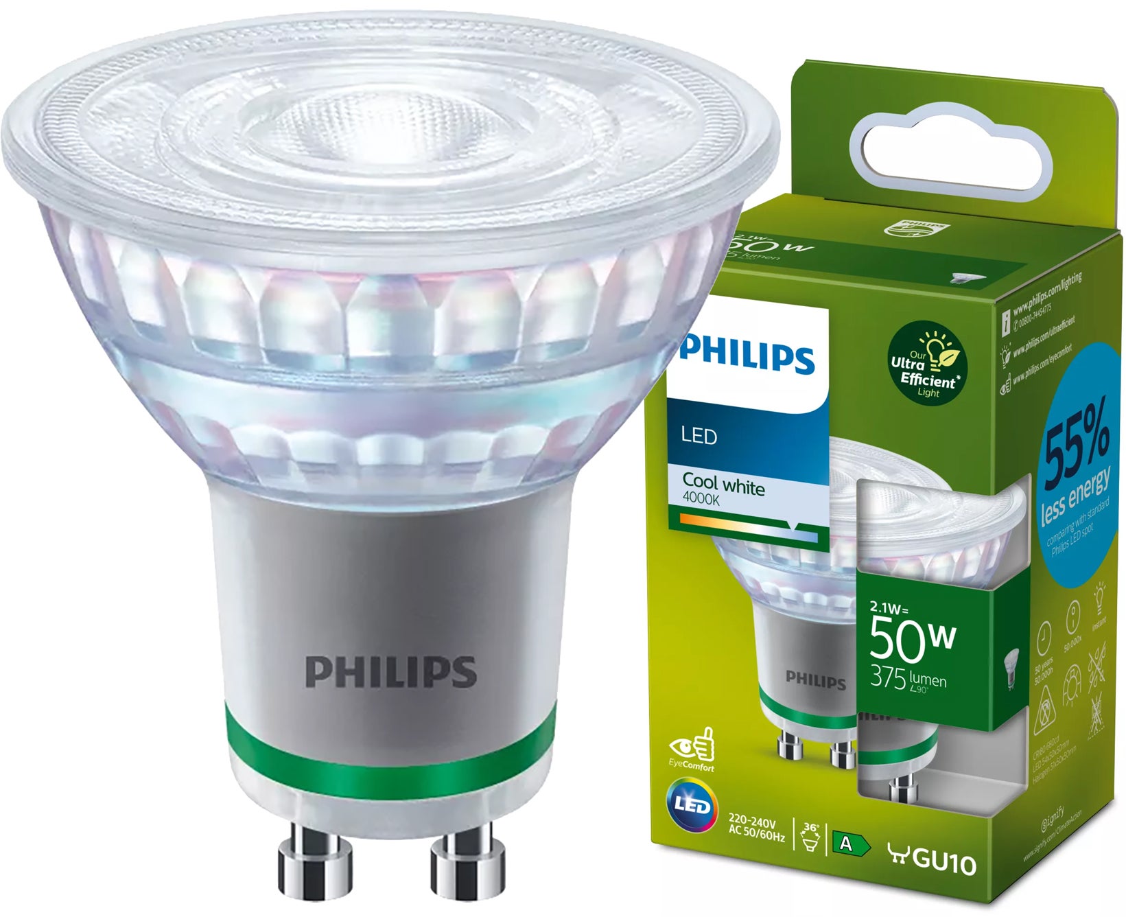 Żarówka LED Philips GU10 PAR16 2.1W 400lm 4000K 36st Klasa A UltraEfficient