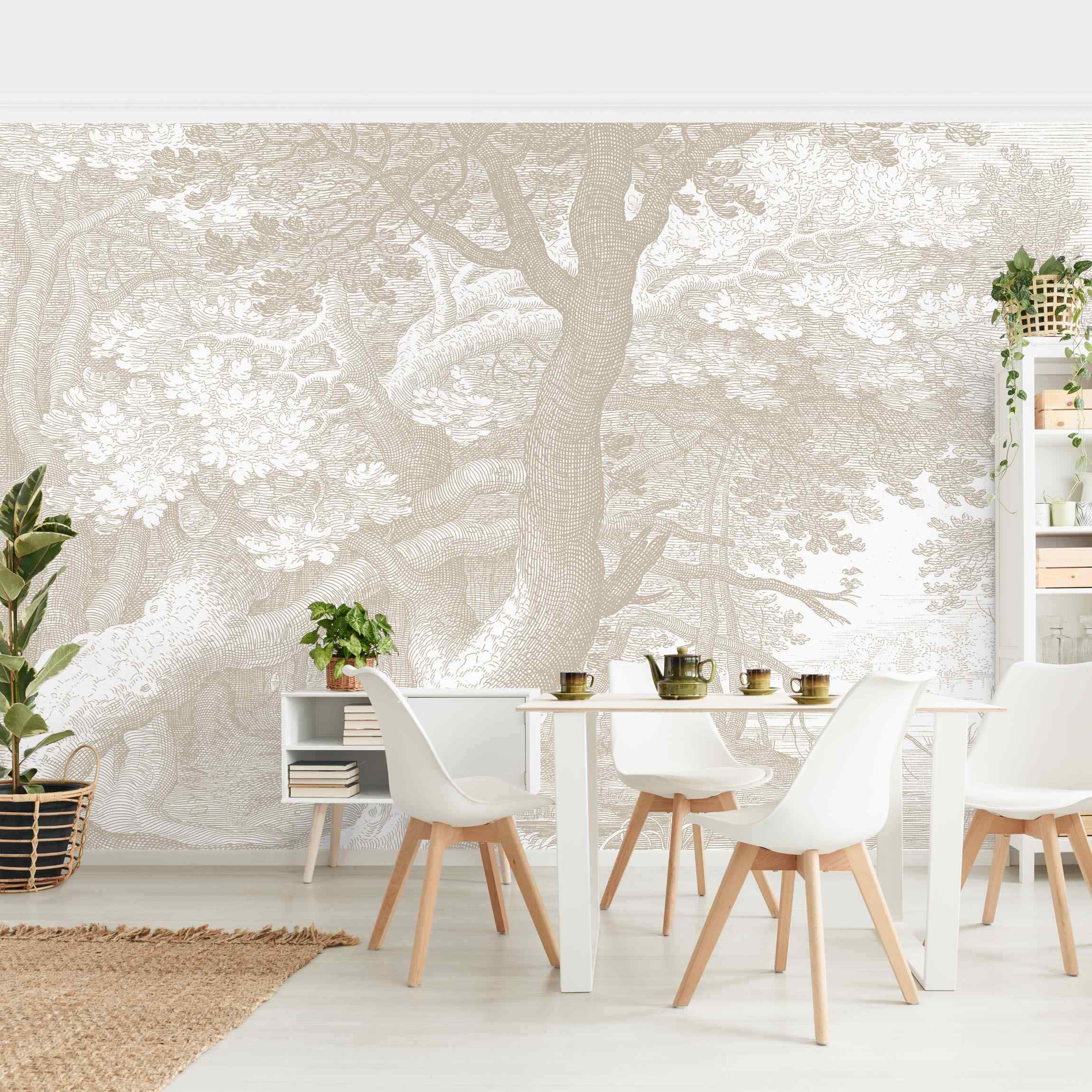Papel pintado fotomural bosque botánico tropical naturaleza vintage 366 - salón dormitorio cocina pasillo - tnt 336 x 225 cm premium