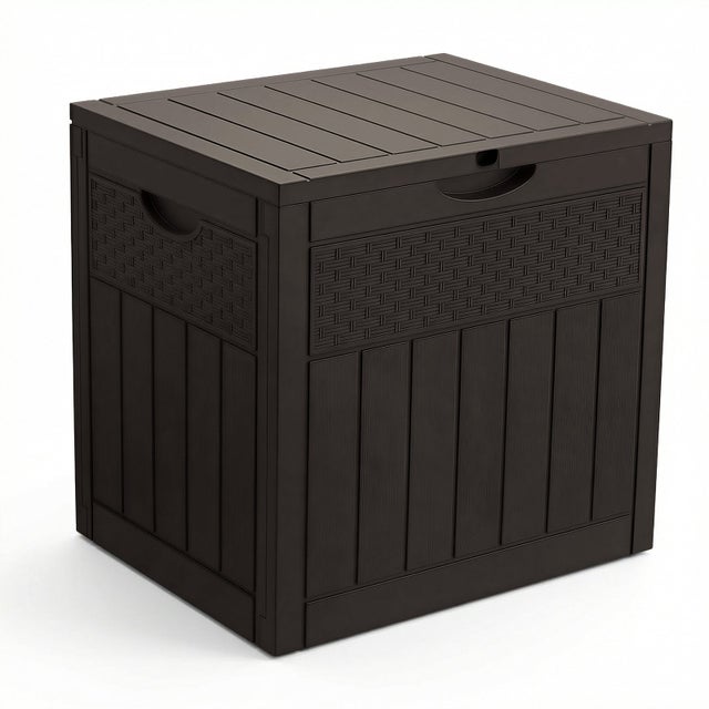 Coffre de jardin étanche 126L avec poignées - Malle de rangement extérieur en PP - 56x43x53cm - Style polyrotin marron - VOUNOT®
