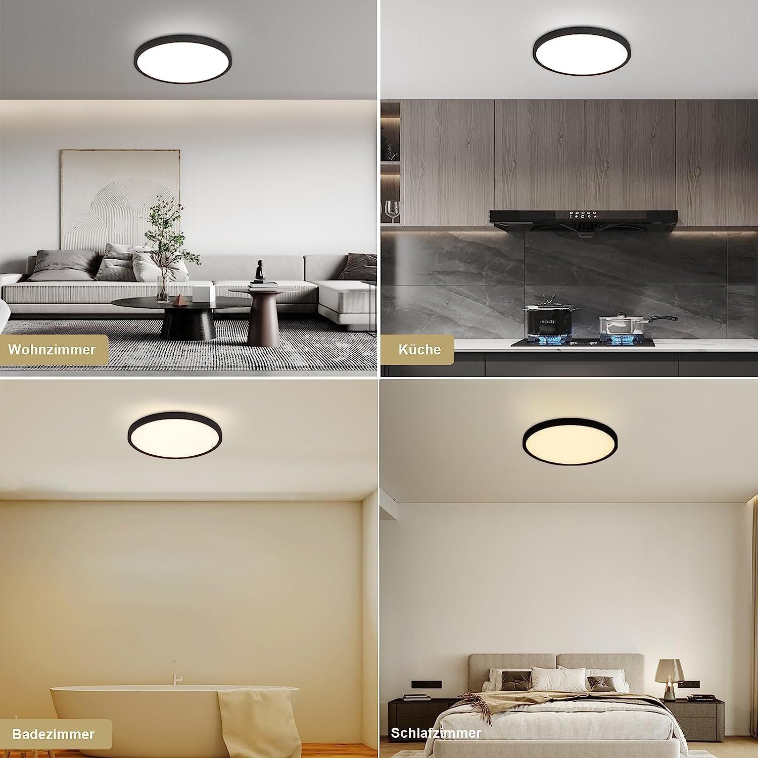 NETTLIFE Lámpara de Techo LED Regulable 30cm Lámpara de Baño 20W Baño Redondo Negro Plano con Control Remoto IP44 Impermeable para Dormitorio Baño - 7