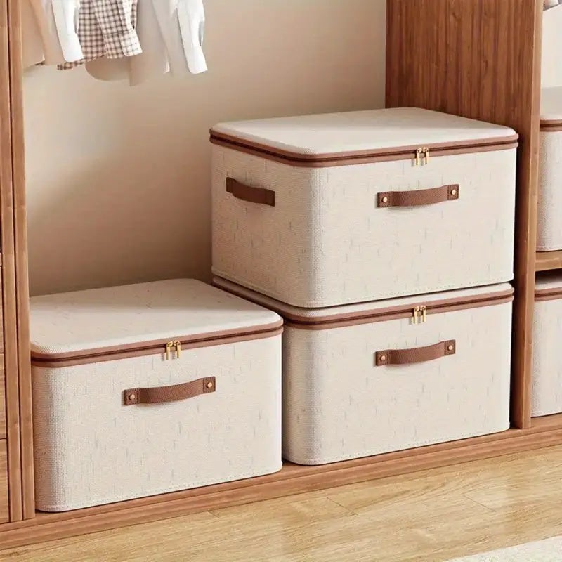 Lot de 2 bacs de rangement en coton et lin - Résistants aux rayures et à l'usure, pliables et peu encombrants - Taille L 40 x 30 x 21 cm - 8